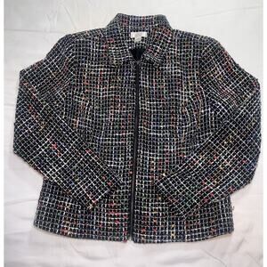 CHRISTOPHER & BANKS Full Zip Blazer Jacket Womens Size M Rainbow Tweed Vintage